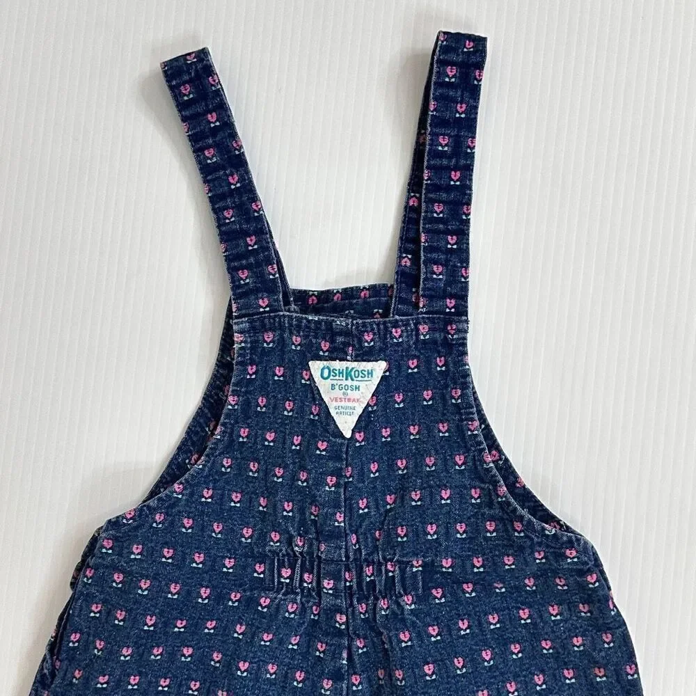 Vintage OshKosh B’gosh Denim Skirtall 6X Girls USA Made Floral Cute Americana